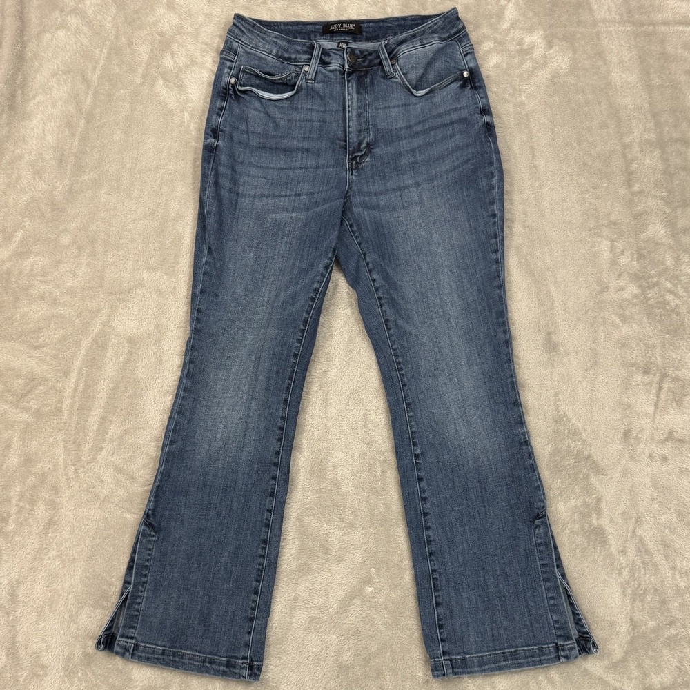 Judy Blue Jeans Womens 14W Los Angeles Blue Bootcut Tummy Tuch Split Hem Faded